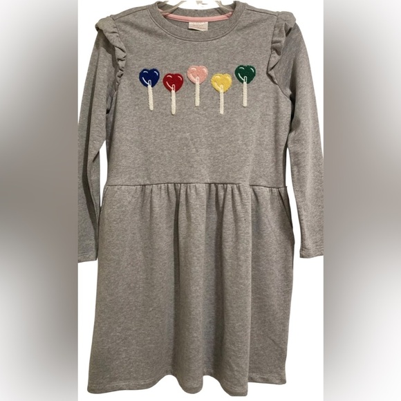 Hanna Andersson Gray Dress Colorful Balloon lollipop Sz 140 US 10 skin knit - Picture 1 of 3